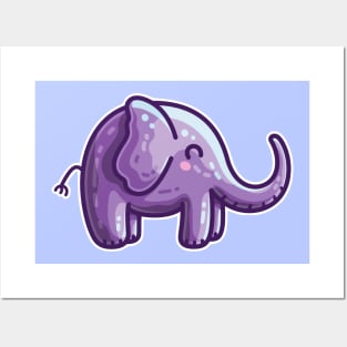 Kawaii Cute Purple Elephant Posters and Art